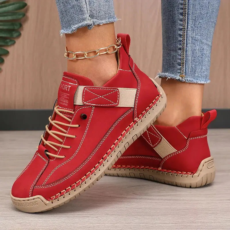 Elisse - Women's Lace-Up Ankle Sneakers with Stitched Trim
