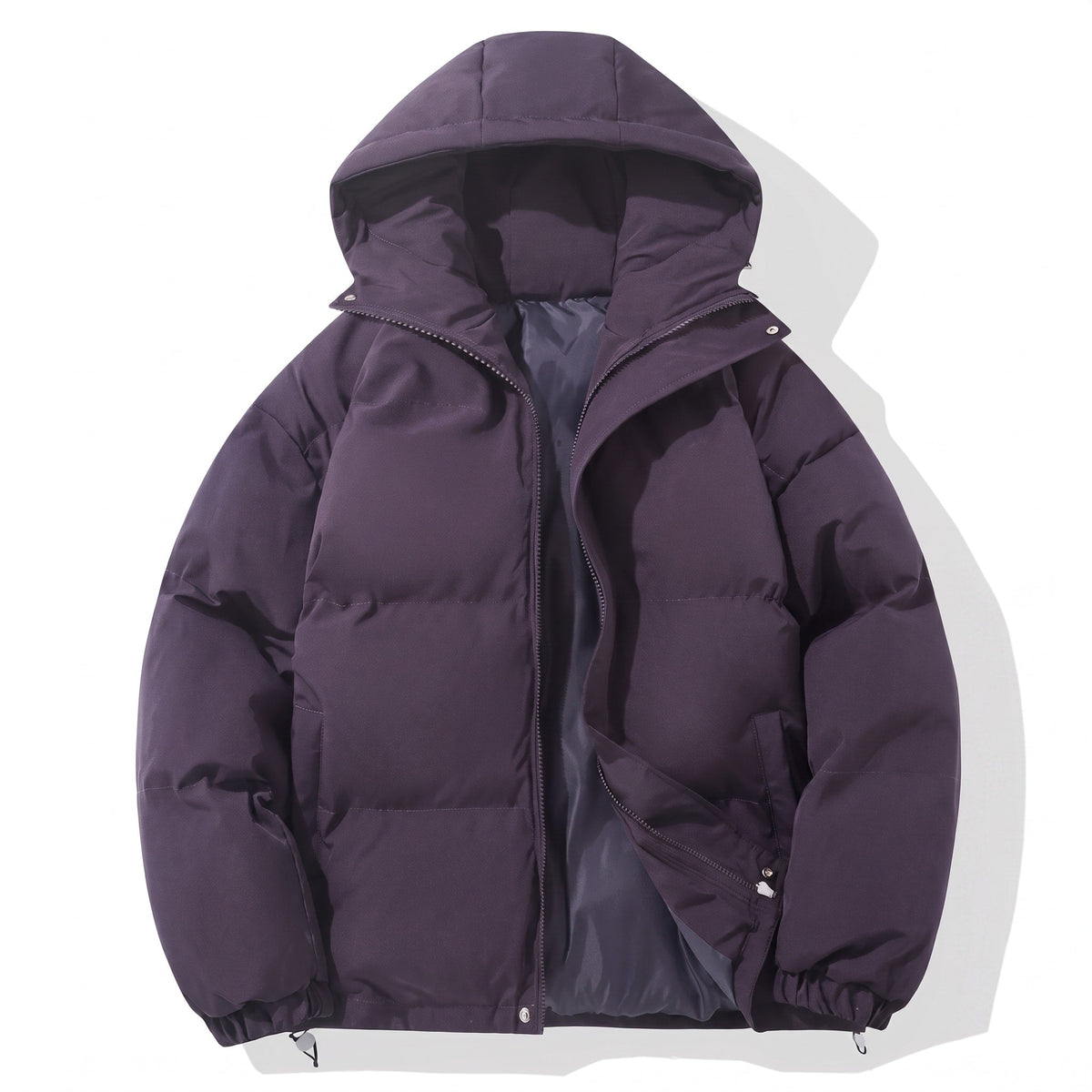 Abram - Men's Hooded Puffer Jacket with Zip Front and Drawstring Hem - Puffer Jacket - Purple - Parker&Brooks