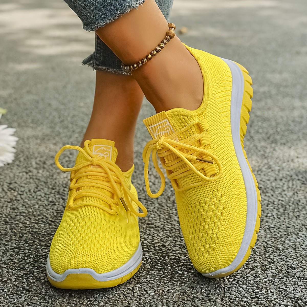 Alice - Women's Orthopedic Lace-Up Sneakers with Cushioned Sole - Sneakers - Yellow - Parker&Brooks