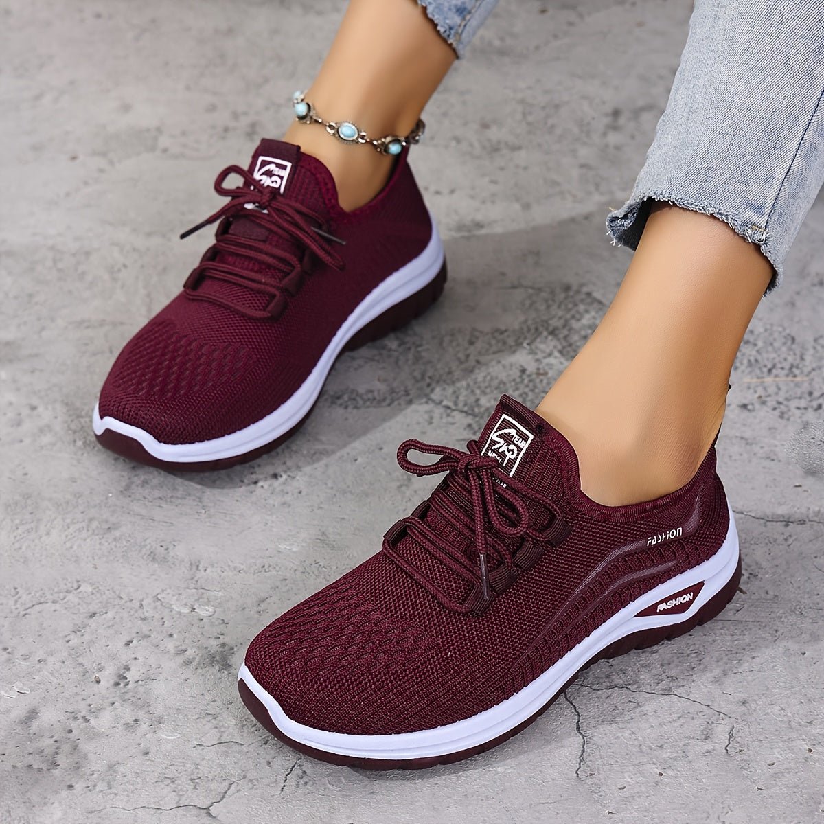 Alice - Women's Orthopedic Lace-Up Sneakers with Cushioned Sole - Sneakers - Red - Parker&Brooks