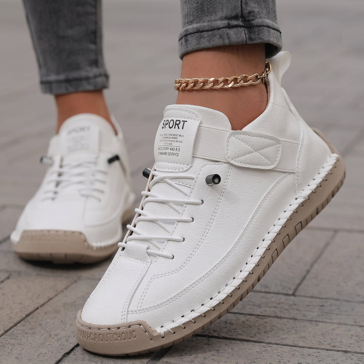 Alice - Women's Orthopedic Lace-Up Sneakers with Stitched Panels - Sneakers - White - Parker&Brooks