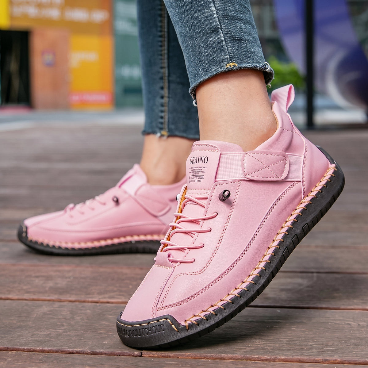 Alice - Women's Orthopedic Lace-Up Sneakers with Stitched Panels - Sneakers - Pink - Parker&Brooks
