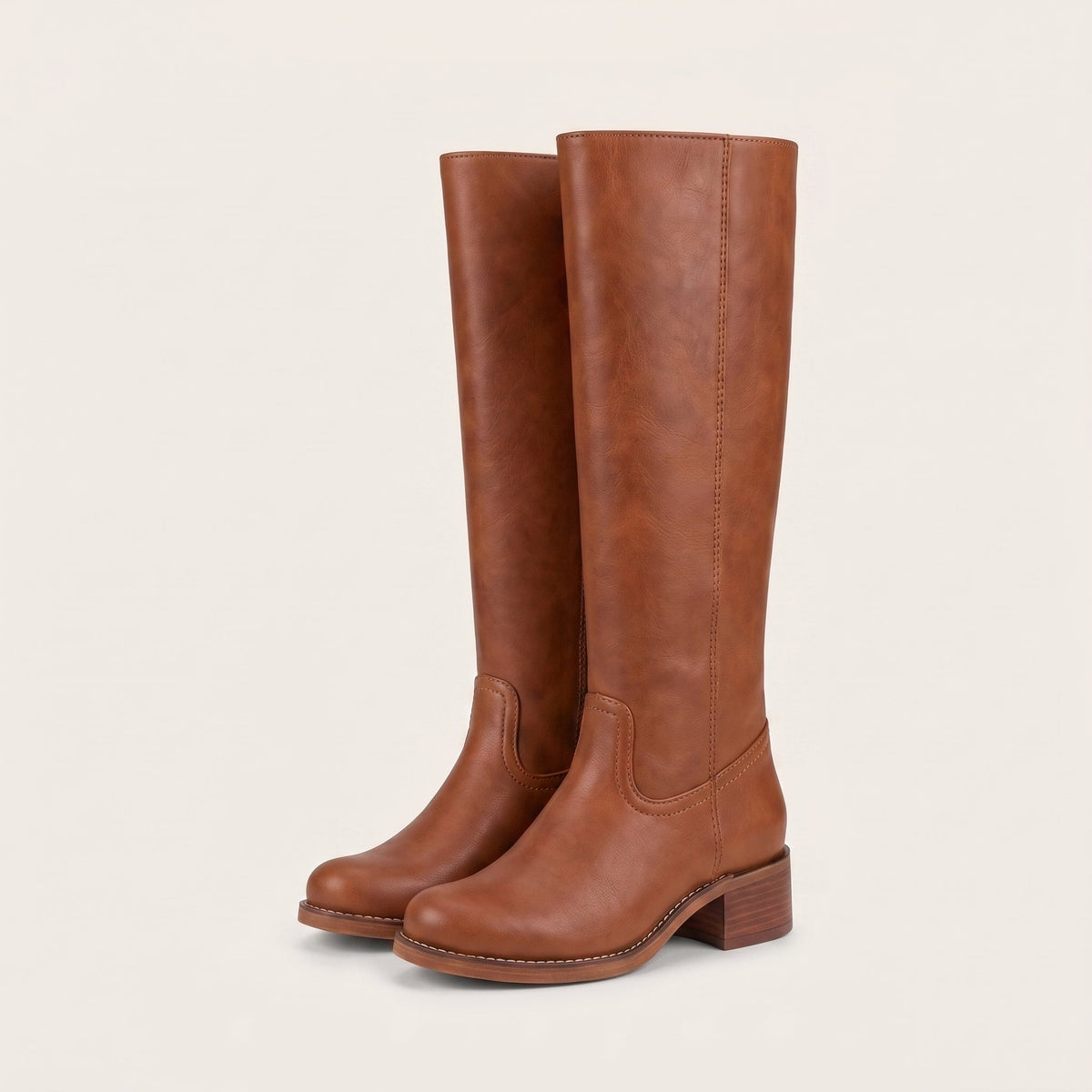 Amelia - Women's Knee-High Boots with Side Zip and Block Heel - Boots - Brown - Parker&Brooks