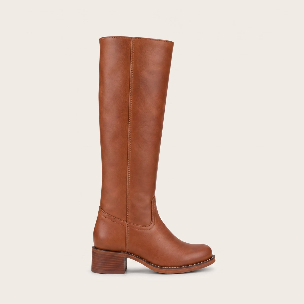 Amelia - Women's Knee-High Boots with Side Zip and Block Heel - Boots - Brown - Parker&Brooks