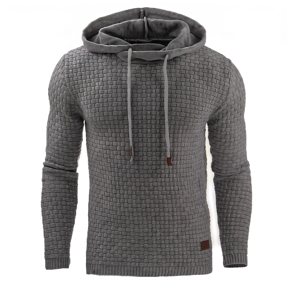 Arthur - Men's Basketweave Knit Hooded Sweater with Ribbed Cuffs - Hoodies - Dark Gray - Sarvento