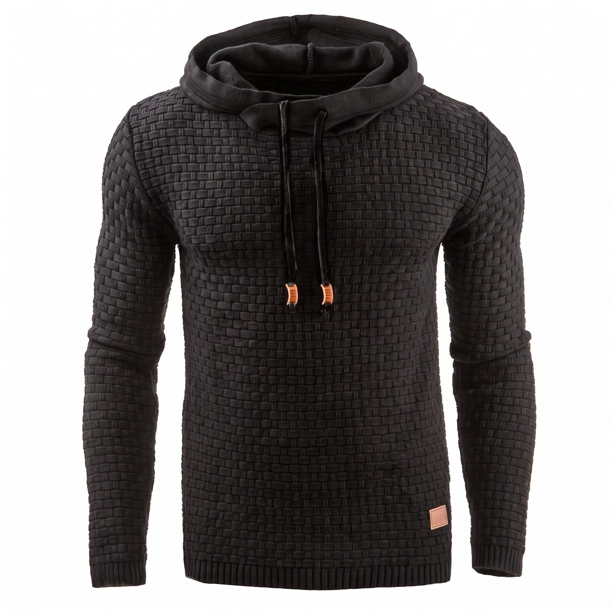 Arthur - Men's Basketweave Knit Hooded Sweater with Ribbed Cuffs - Hoodies - Black - Sarvento