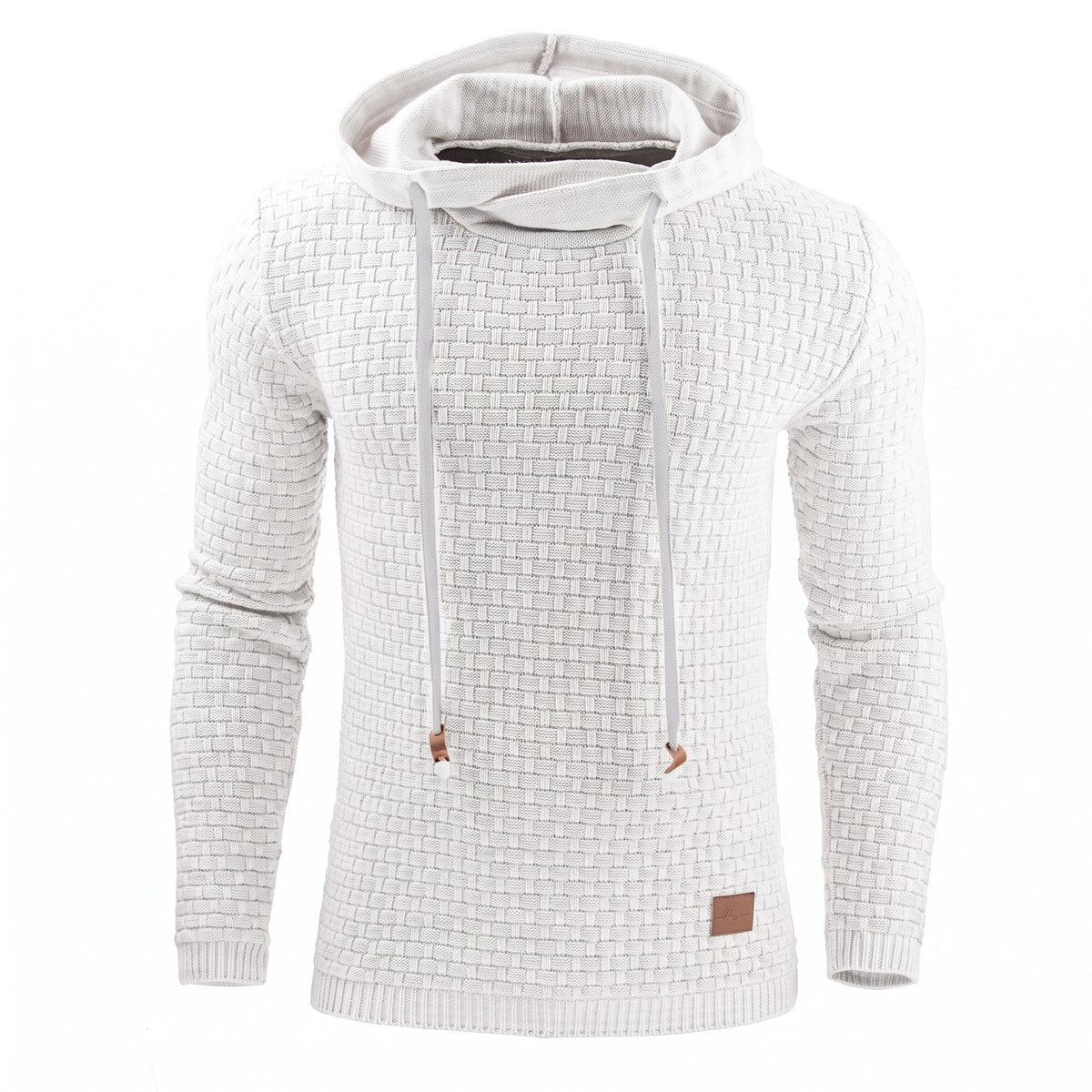 Arthur - Men's Basketweave Knit Hooded Sweater with Ribbed Cuffs - Hoodies - White - Sarvento