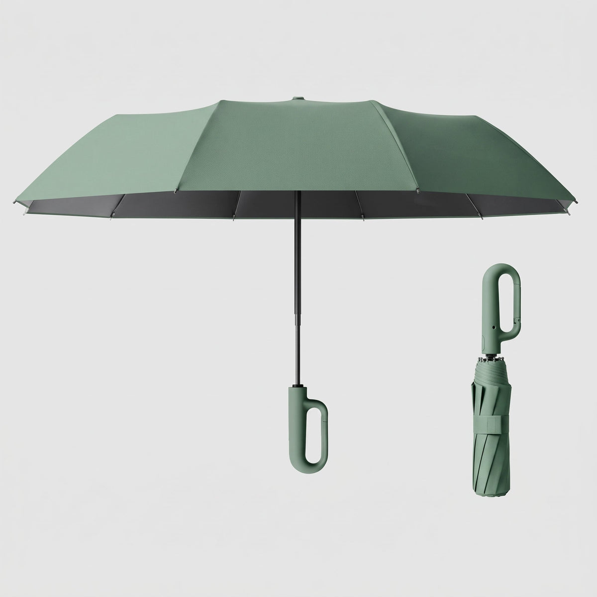 Automatic Windproof Compact Umbrella with Carabiner Handle - Rain Umbrellas - Green - Parker&Brooks