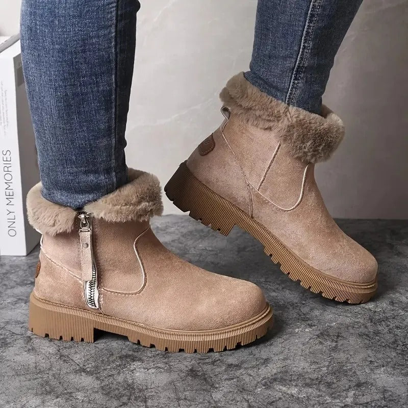 Ava - Women's Chunky Platform Ankle Boots with Side Zip Lug Sole - Boots - Khaki - Parker&Brooks