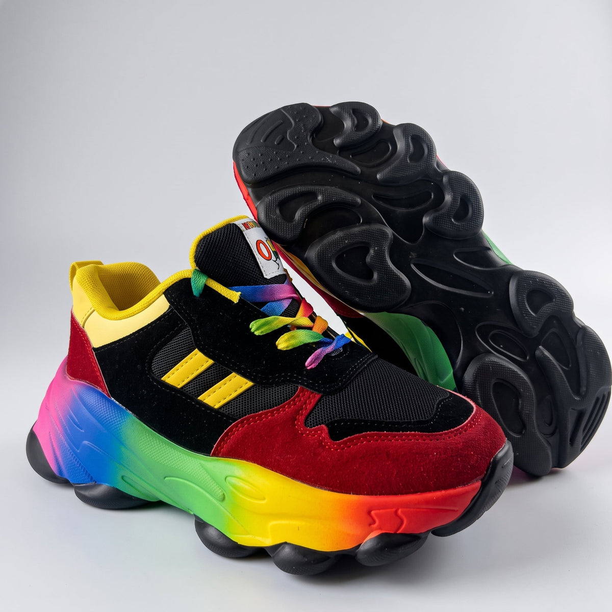 Ava - Women's Orthopedic Rainbow Multicolor Chunky Sneakers - Sneakers - Black - Parker&Brooks