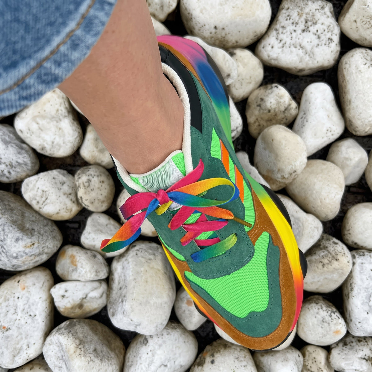 Ava - Women's Orthopedic Rainbow Multicolor Chunky Sneakers - Sneakers - Green - Parker&Brooks