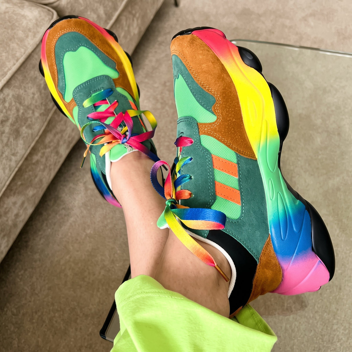 Ava - Women's Orthopedic Rainbow Multicolor Chunky Sneakers - Sneakers - Green - Parker&Brooks