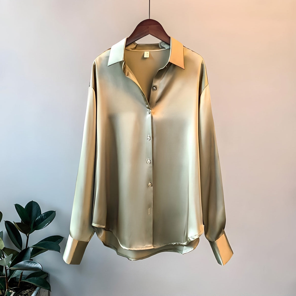 Avery - Women's Oversized Satin-Look Blouse with Point Collar - Blouses - Green - Parker&Brooks