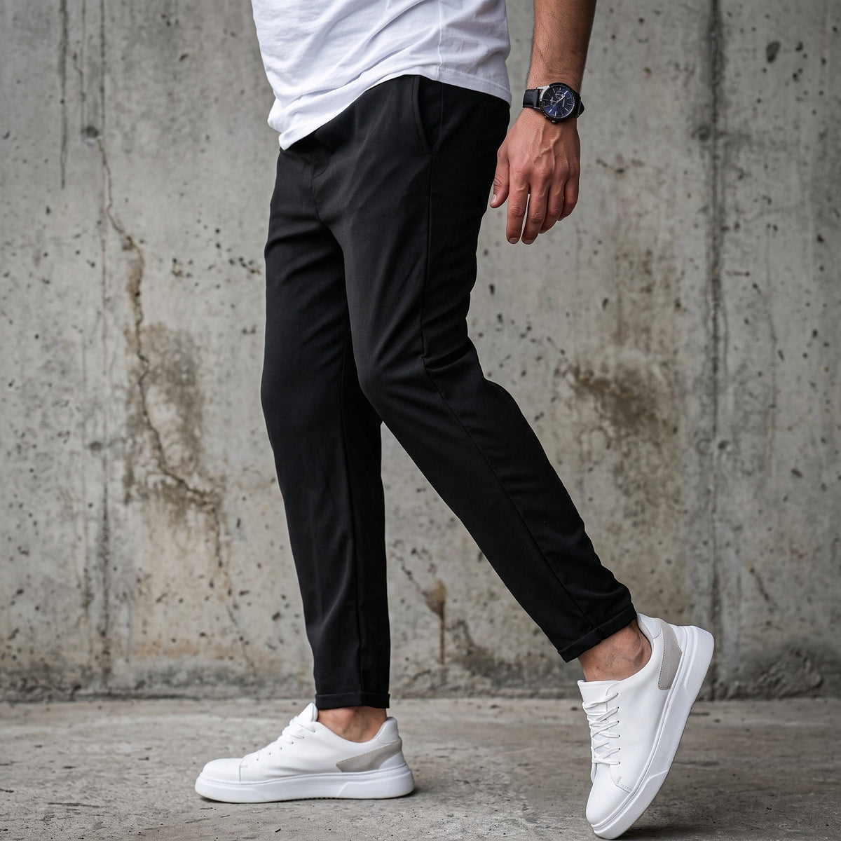 Benedict - Men's Slim Fit Jogger Trousers with Drawstring Waist - Joggers - Black - Parker&Brooks