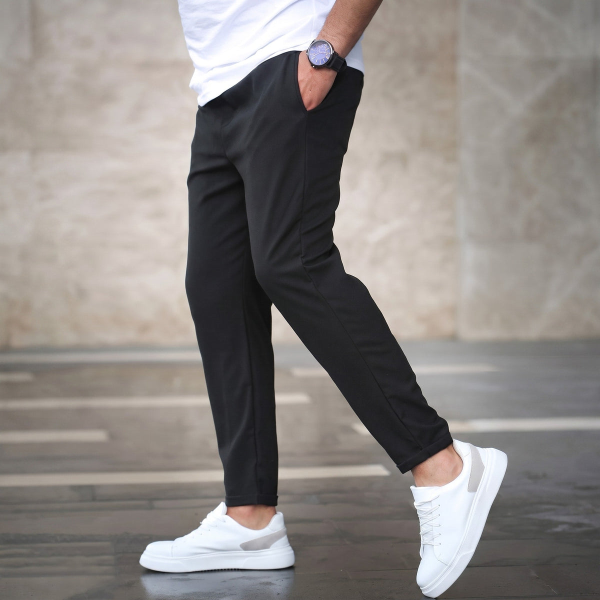Benedict - Men's Slim Fit Jogger Trousers with Drawstring Waist - Joggers - Black - Parker&Brooks