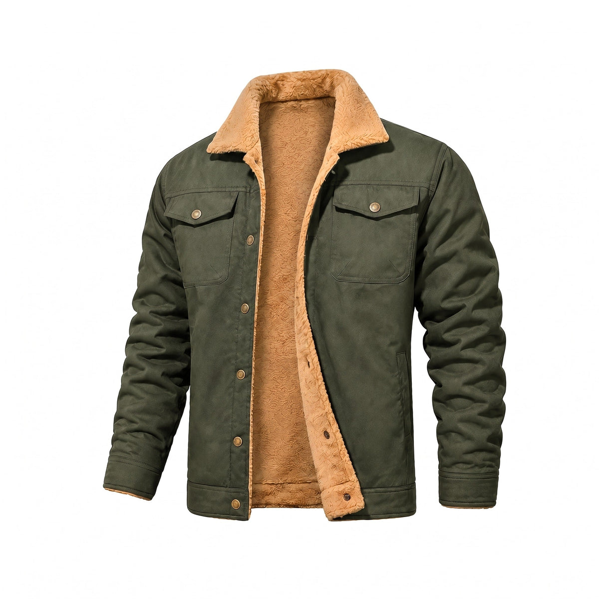 Bryson - Men's Soft Collar Trucker Jacket with Chest Pockets - Trucker Jackets - Army Green - Parker&Brooks