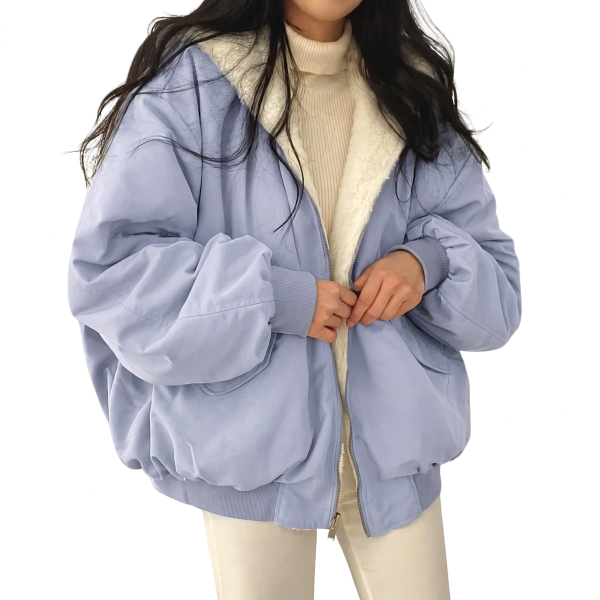 Caitlin - Women's Hooded Puffer Jacket with Zip Closure - Puffer Jacket - Blue - Parker&Brooks