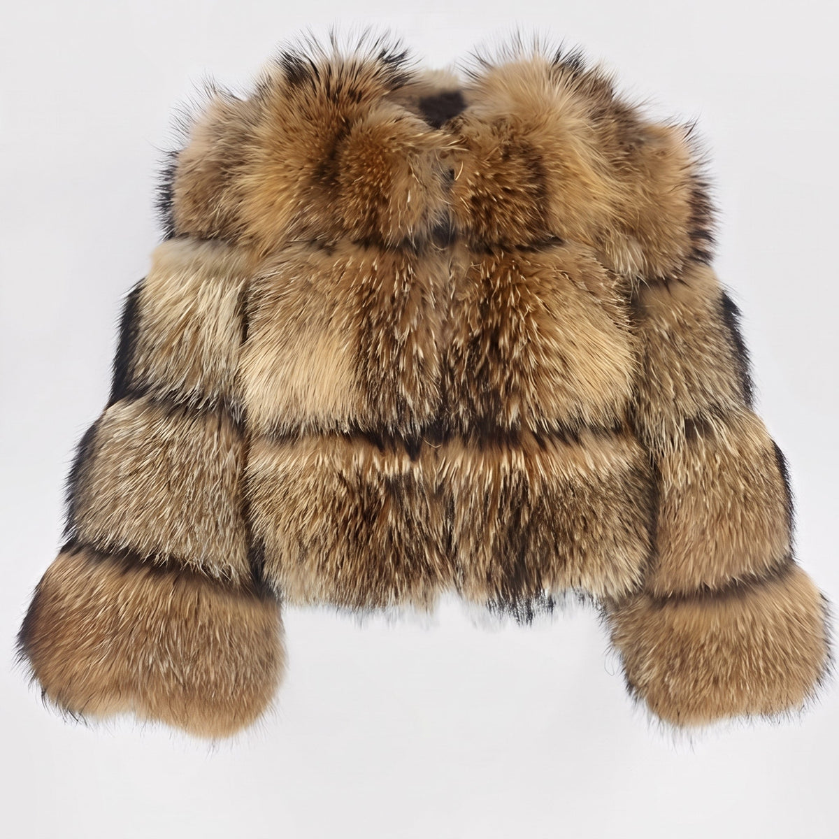 Camille - Women's Faux Fur Cropped Jacket with High Neck and Side Pockets - Coats & Jackets - Brown - Sarvento