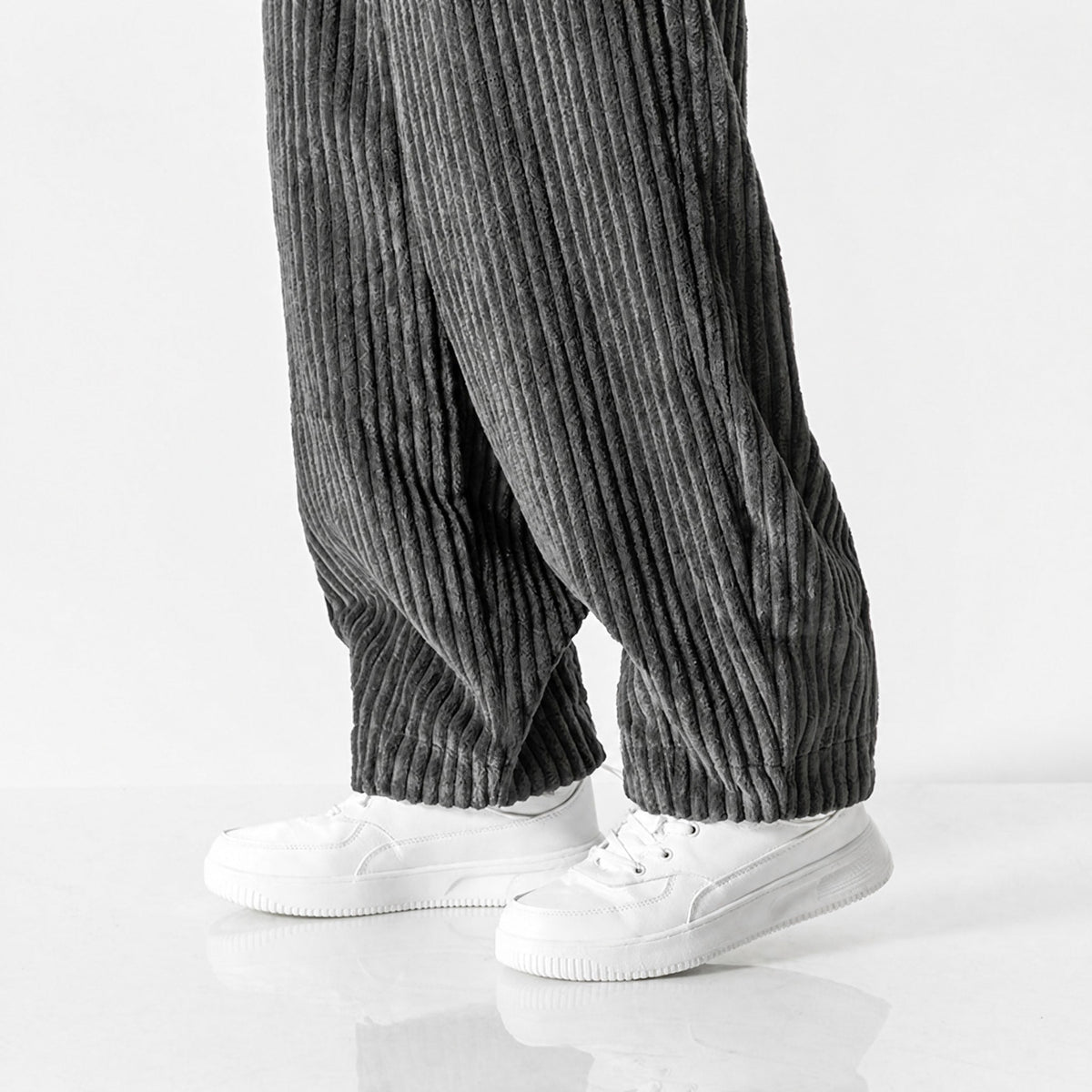 Charlie - Men's Corduroy Wide-Leg Harem Pants with Drawstring Waist - Trousers - Gray - Parker&Brooks
