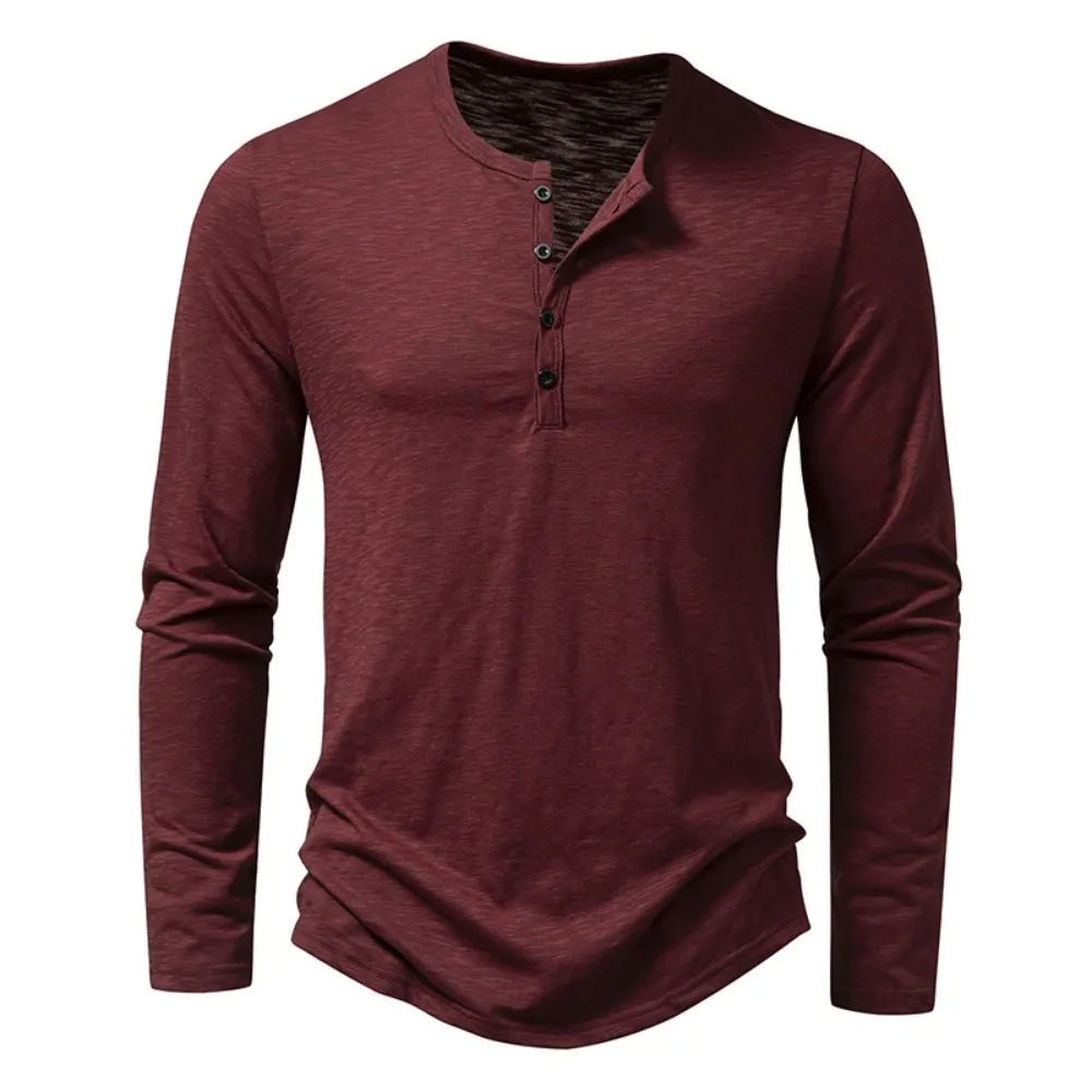 Charlie - Men's Long Sleeve Button-Neck Henley Shirt - Henley Shirts - Army Green - Parker&Brooks