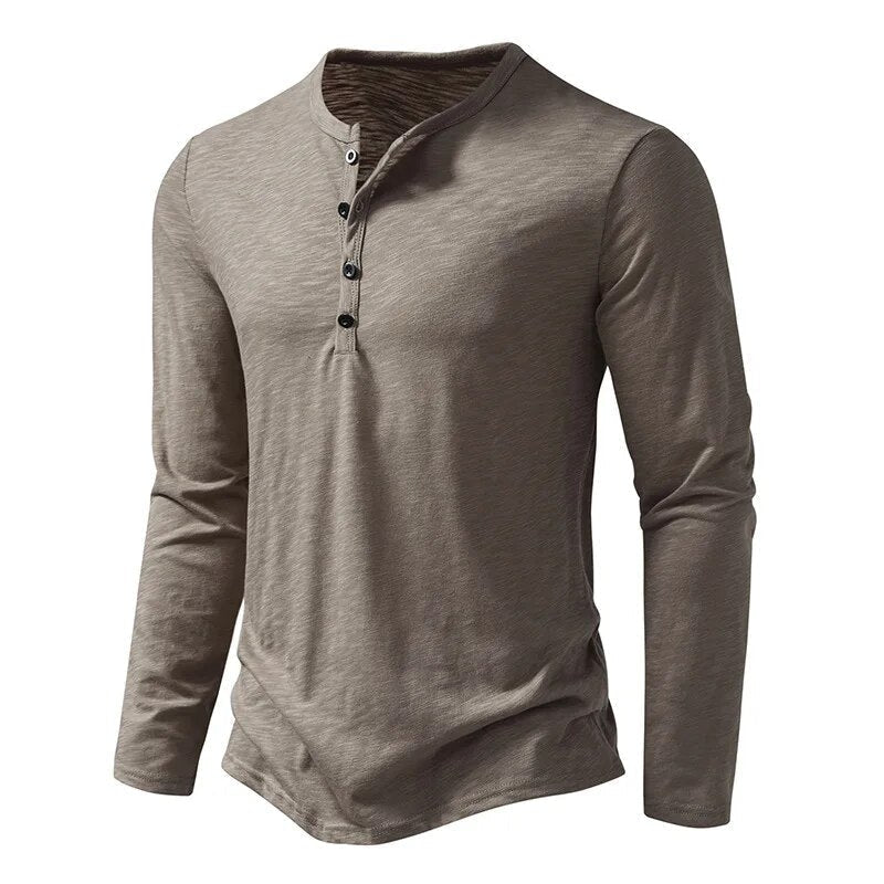 Charlie - Men's Long Sleeve Button-Neck Henley Shirt - Henley Shirts - Beige - Parker&Brooks