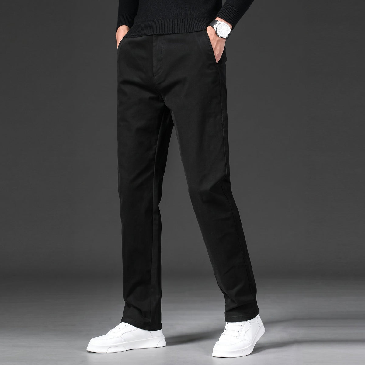 Charlie - Men's Slim Fit Straight Leg Chino Trousers - Chinos - Black - Parker&Brooks