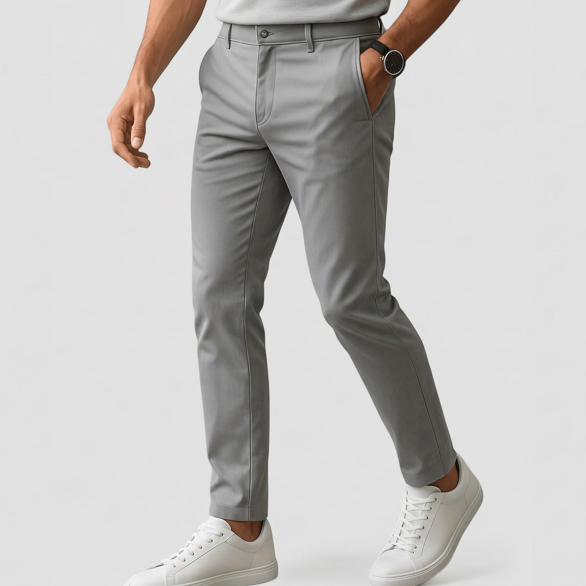 Charlie - Men's Slim Fit Tailored Chino Trousers with Button Closure - Chinos - Light Gray - Sarvento