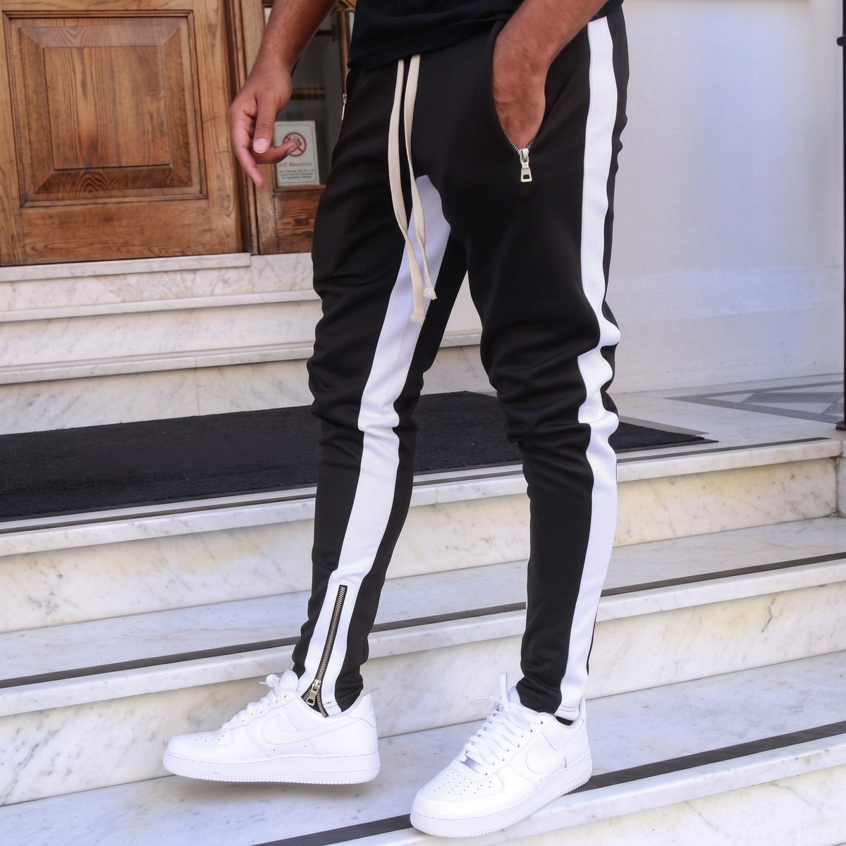 Charlie – Men’s Track Pants with Side Stripes and Ankle Zips - Track Pants - Black - Sarvento