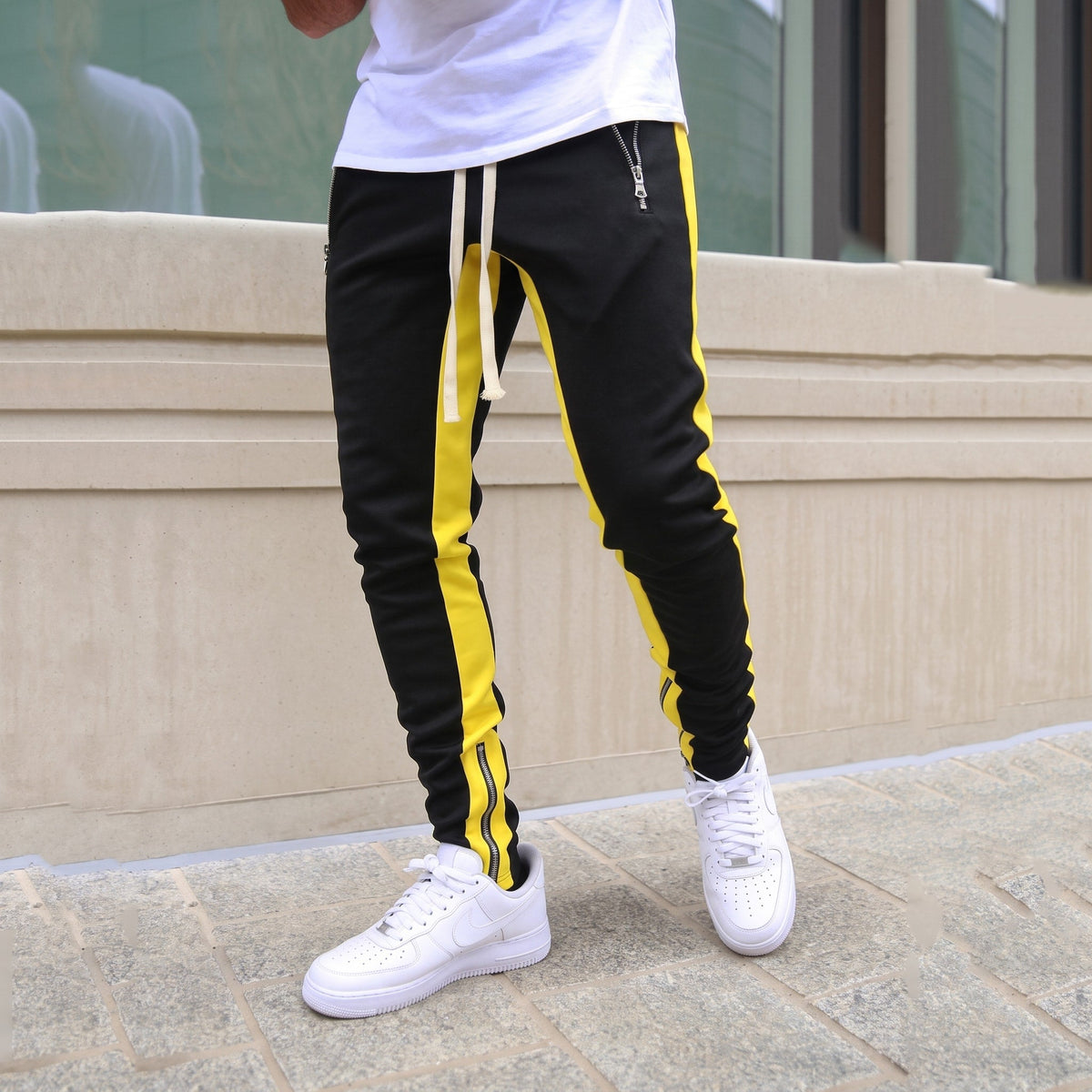 Charlie – Men’s Track Pants with Side Stripes and Ankle Zips - Track Pants - Yellow - Sarvento