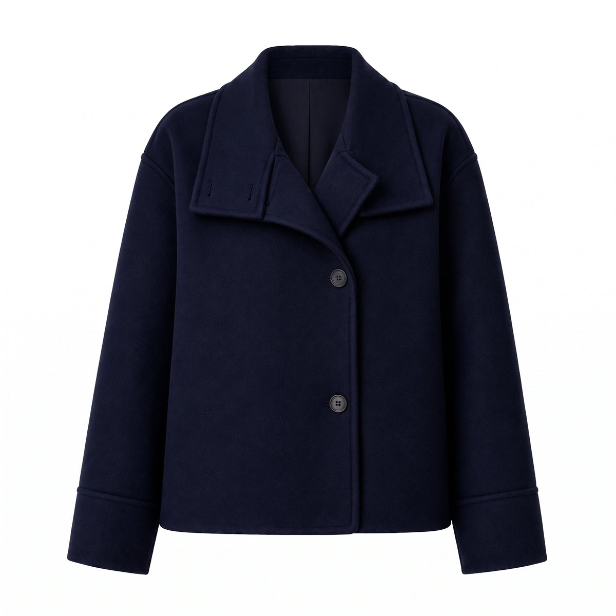 Charlotte - Women's Boxy Cropped Funnel Neck Coat - Overcoats - Navy Blue - Parker&Brooks