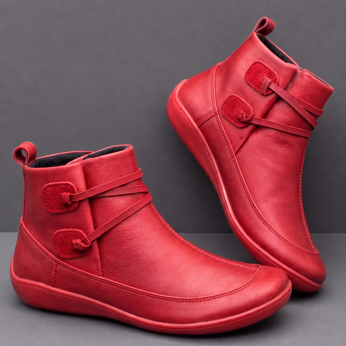 Charlotte - Women's Orthopedic Buckle Strap Ankle Boots - Boots - Red - Parker&Brooks
