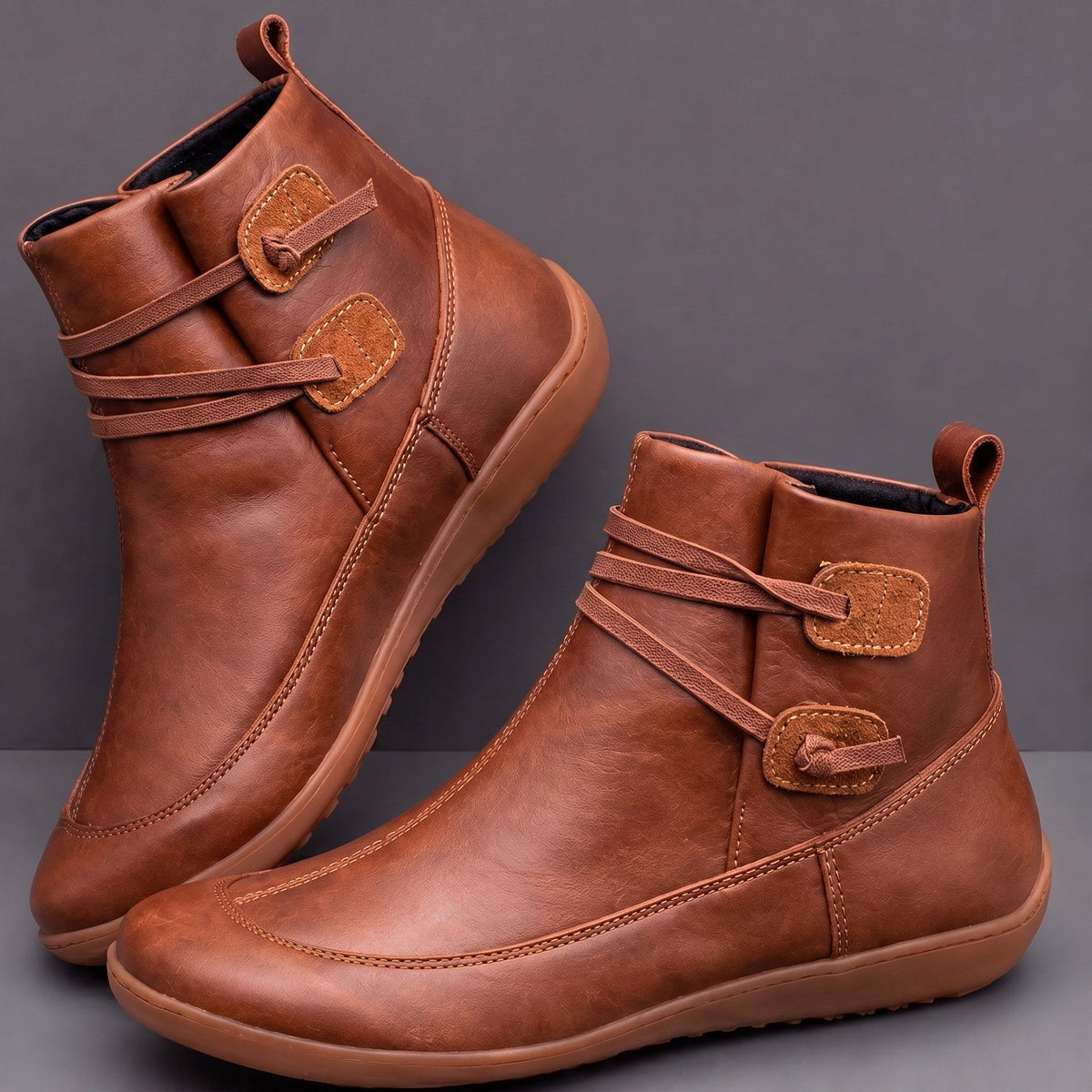 Charlotte - Women's Orthopedic Buckle Strap Ankle Boots - Boots - Brown - Parker&Brooks