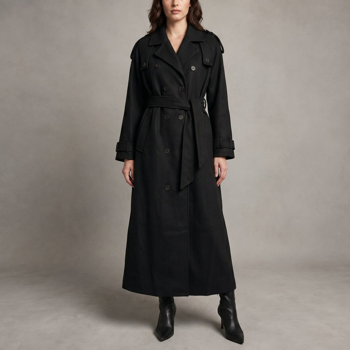 Charlotte - Women's Oversized Longline Trench Coat with Belt - Trench Coats - Black - Parker&Brooks