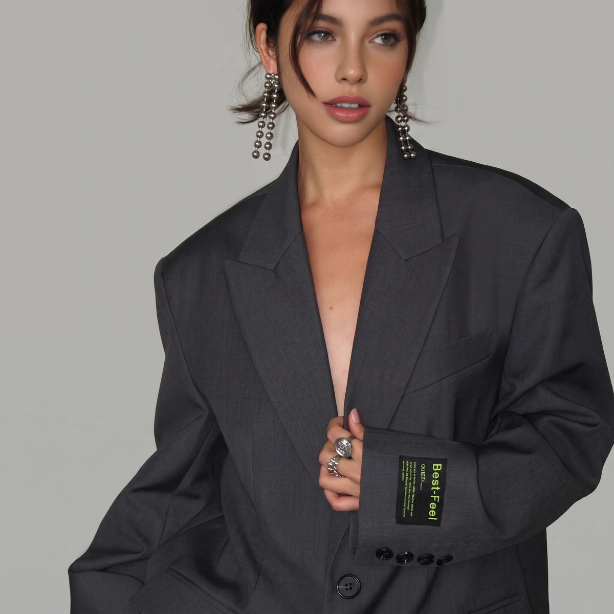 Charlotte - Women's Oversized Single-Breasted Blazer - Blazers - Gray - Parker&Brooks