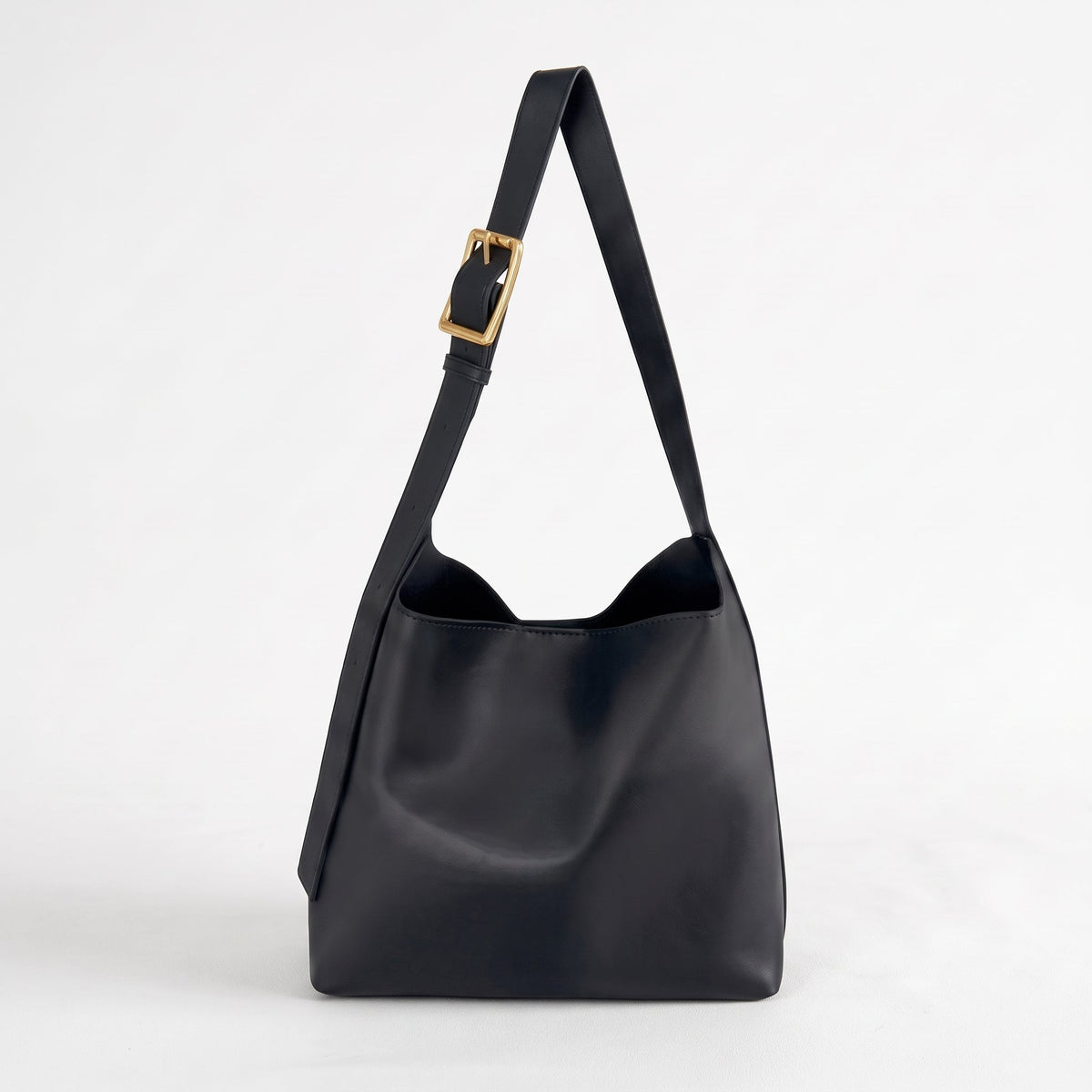 Charlotte - Women's Slouchy Hobo Shoulder Bag with Buckle Strap - Shoulder Bags - Black - Sarvento