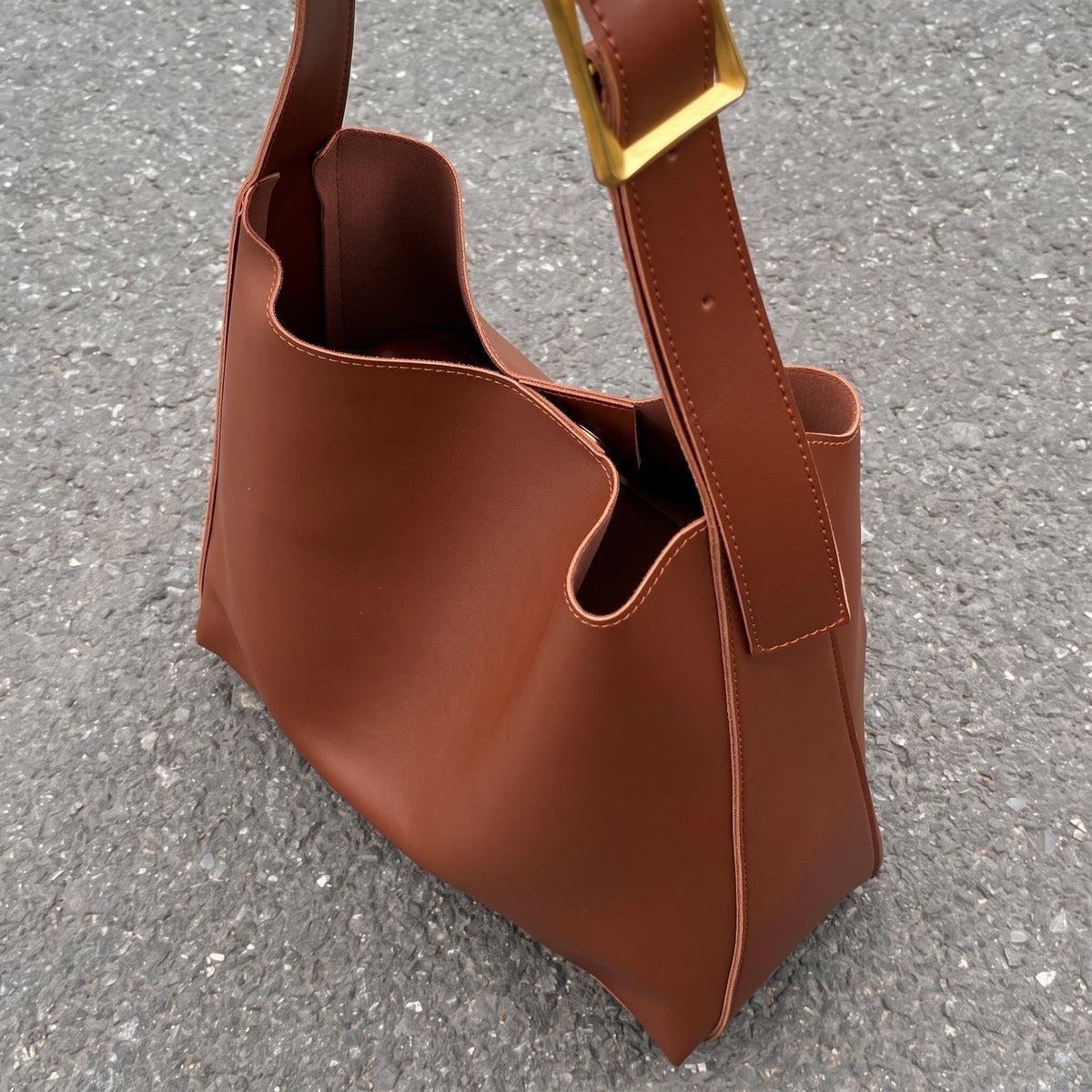 Charlotte - Women's Slouchy Hobo Shoulder Bag with Buckle Strap - Shoulder Bags - Brown - Sarvento