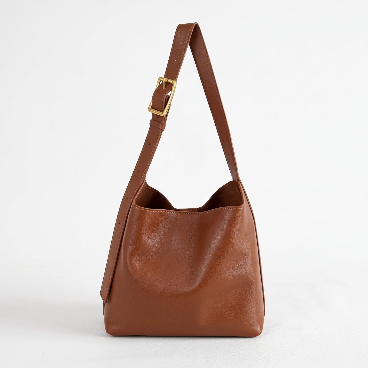 Charlotte - Women's Slouchy Hobo Shoulder Bag with Buckle Strap - Shoulder Bags - Brown - Sarvento