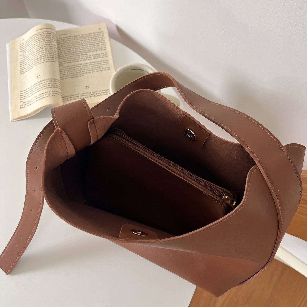 Charlotte - Women's Slouchy Hobo Shoulder Bag with Buckle Strap - Shoulder Bags - Brown - Sarvento