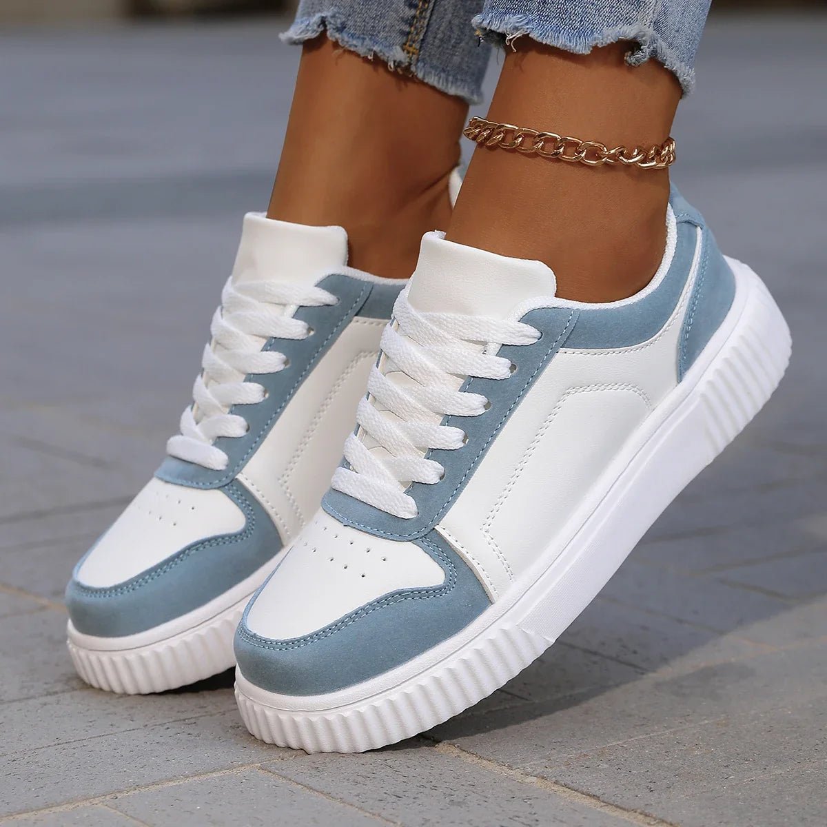 Chloe - Women's Chunky Platform Lace-Up Color Block Sneakers - Sneakers - Blue - Sarvento