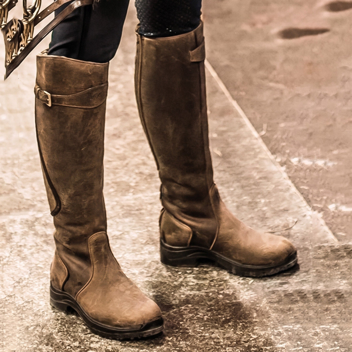 Chloe - Women's Knee-High Riding Boots with Buckle Strap Detail - Boots - Brown - Sarvento