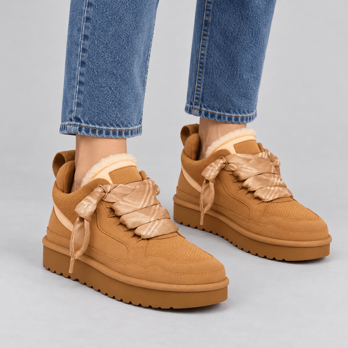 Daisy - Women's Orthopedic High-Top Faux Fur Lined Sneaker Boots - Boots - Sand - Sarvento