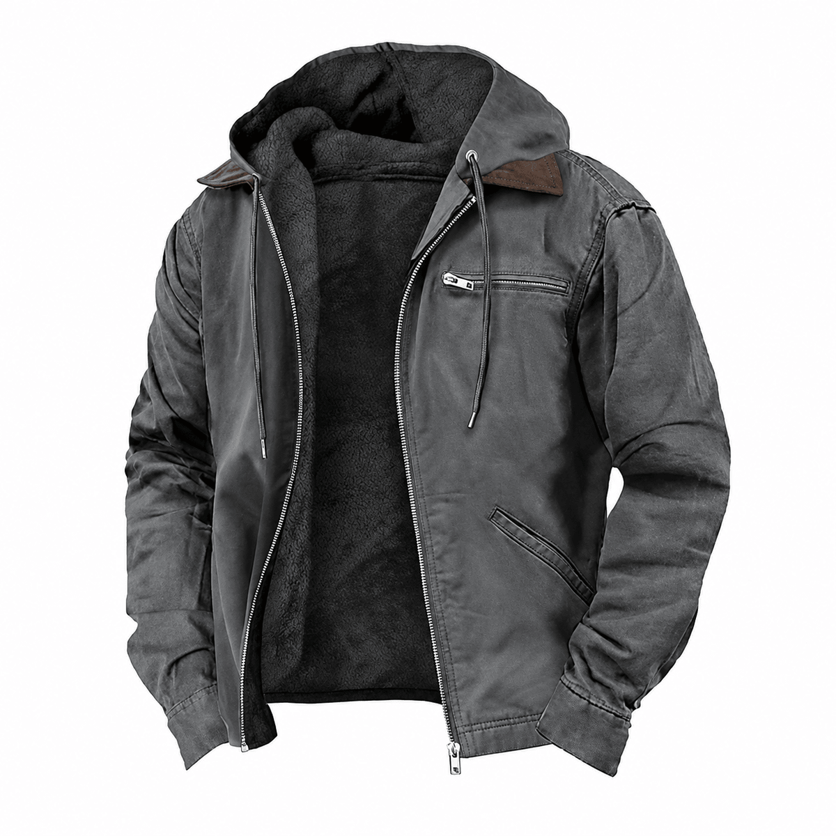 Daniel – Men’s Hooded Fleece-Lined Zip-Up Field Jacket - Coats & Jackets - Gray - Sarvento