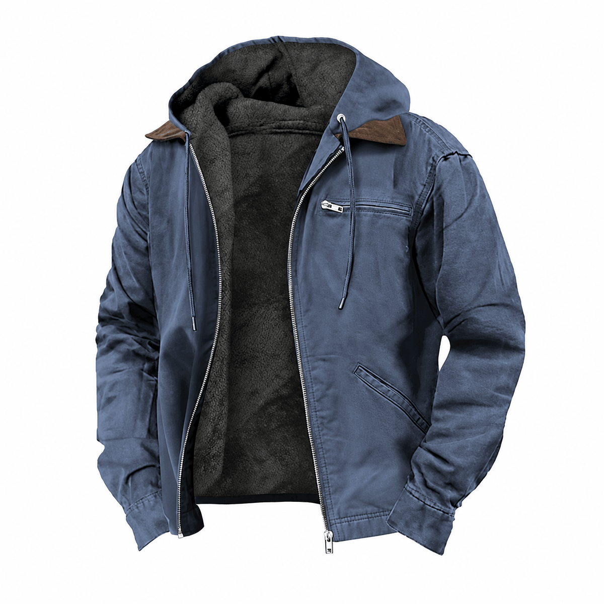 Daniel – Men’s Hooded Fleece-Lined Zip-Up Field Jacket - Coats & Jackets - Blue - Sarvento