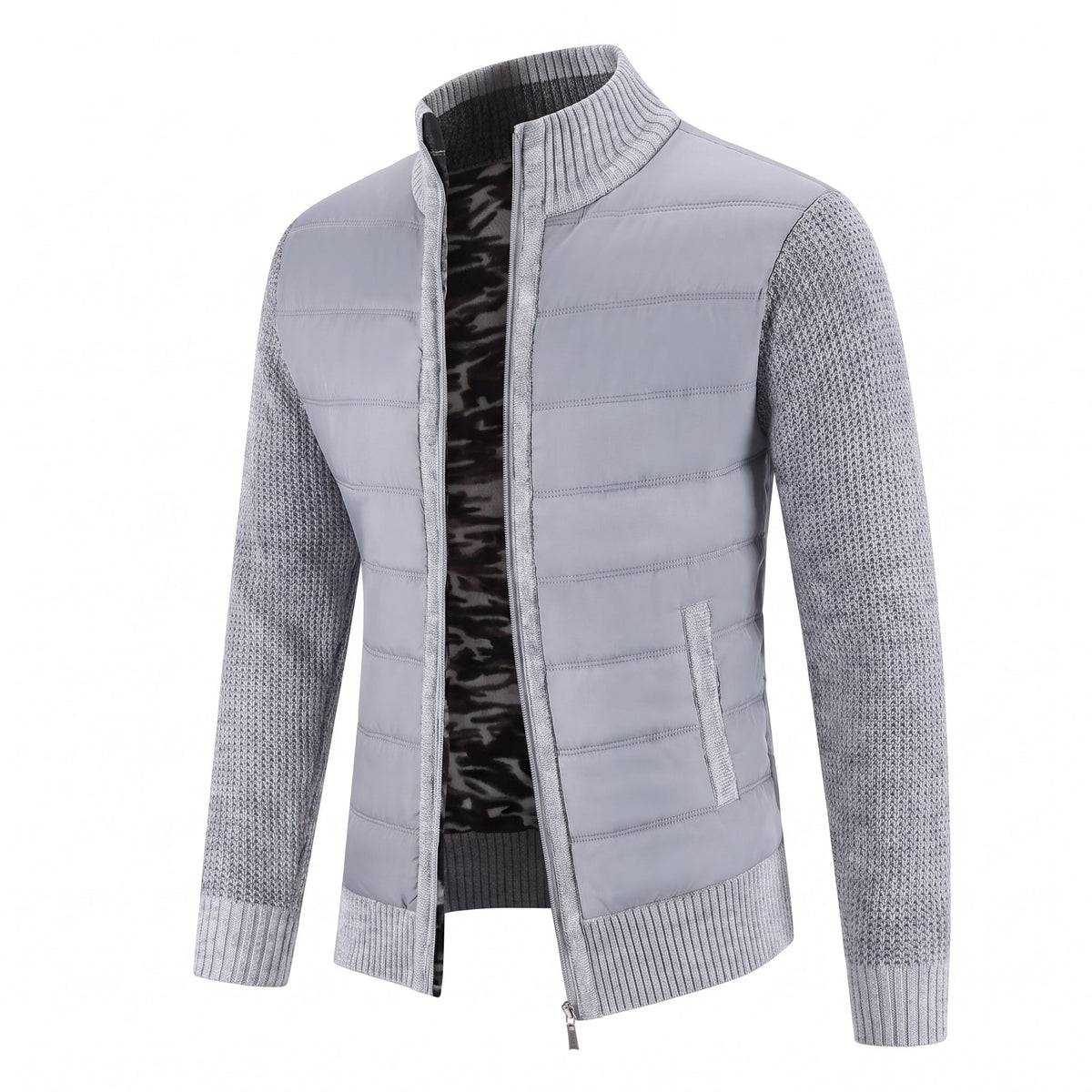 Daniel - Men’s Knit Sleeves Slim Fit Hybrid Knit Puffer Jacket - Puffer Jackets - Light Gray - Sarvento