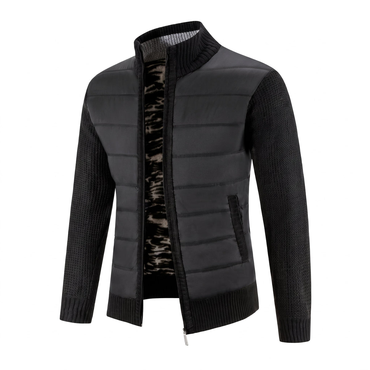 Daniel - Men’s Knit Sleeves Slim Fit Hybrid Knit Puffer Jacket - Puffer Jackets - Black - Sarvento