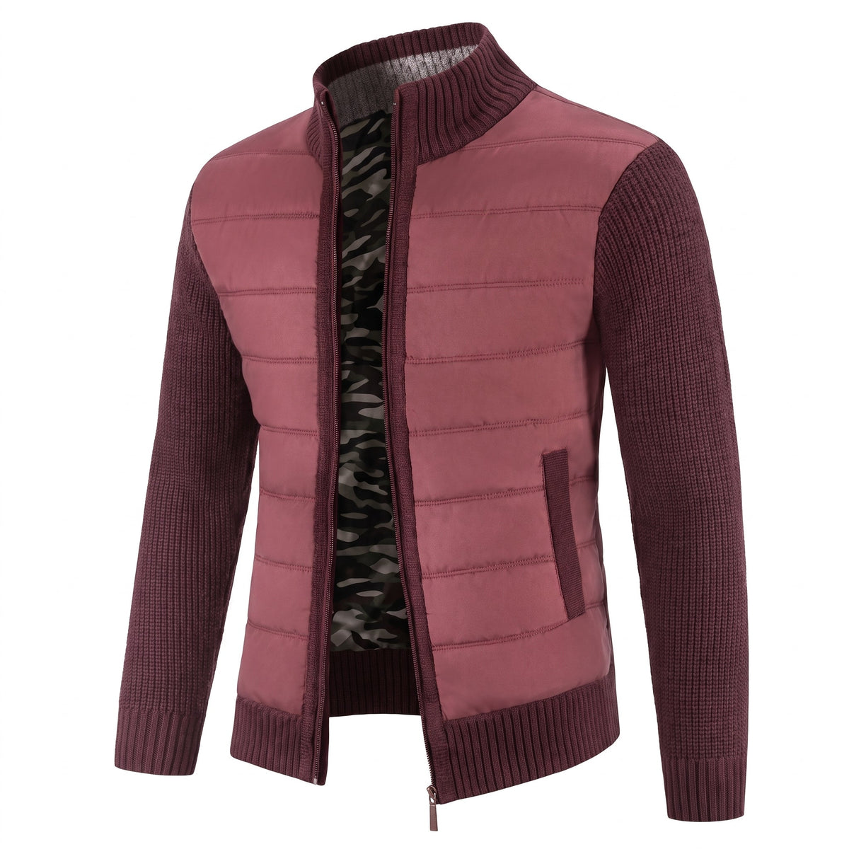 Daniel - Men’s Knit Sleeves Slim Fit Hybrid Knit Puffer Jacket - Puffer Jackets - Burgundy - Sarvento