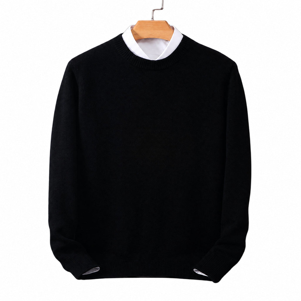 Daniel - Men's Mock Neck Layered-Look Sweater with Shirt Collar - Sweaters - Black - Parker&Brooks