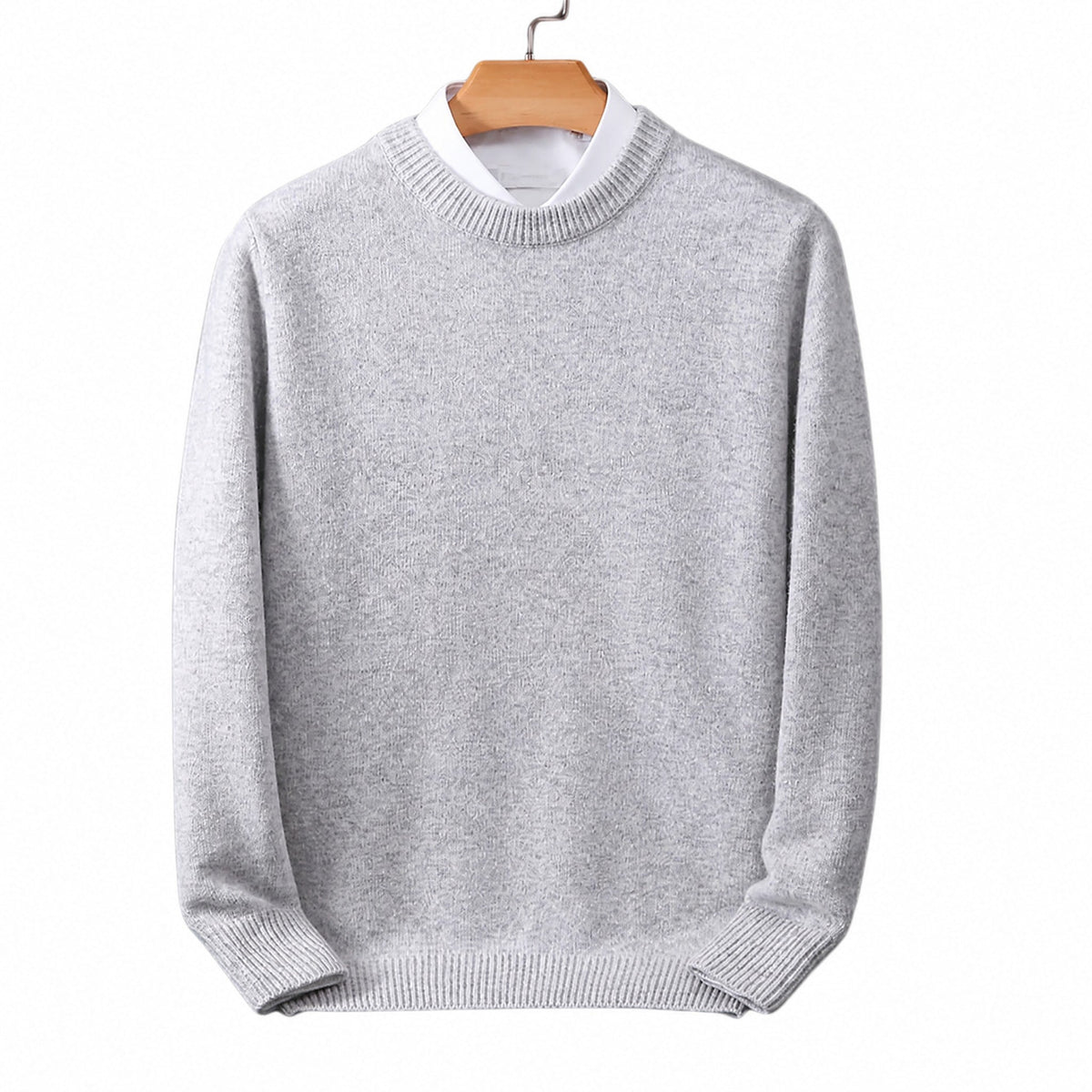 Daniel - Men's Mock Neck Layered-Look Sweater with Shirt Collar - Sweaters - Gray - Parker&Brooks