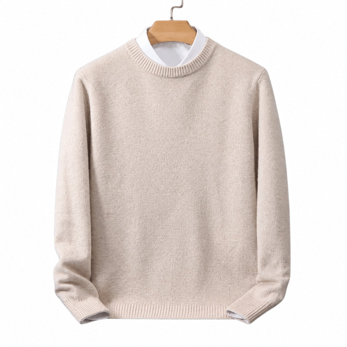 Daniel - Men's Mock Neck Layered-Look Sweater with Shirt Collar - Sweaters - Beige - Parker&Brooks