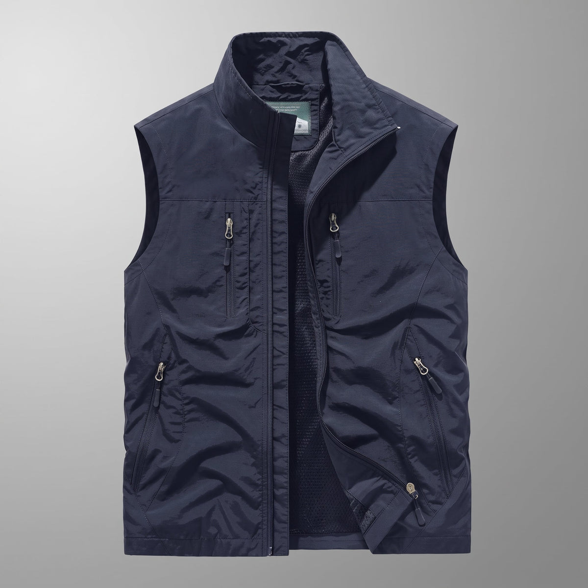 Dieter - Men's Stand Collar Multi-Pocket Transitional Vest - Vests - Navy Blue - Parker&Brooks